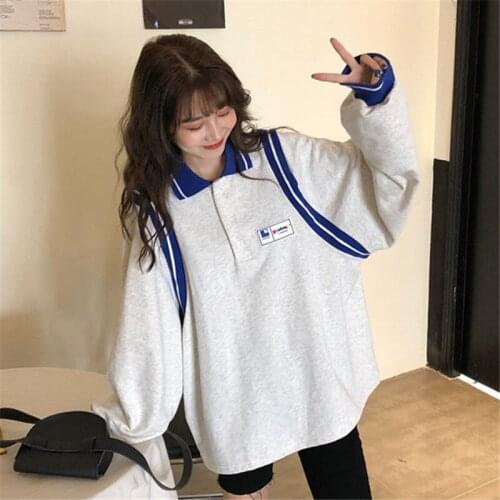 Women Sweatshirts Spring Autumn Cotton Stripe Patchwork Drop-Shoulder Pullovers Casual Loose 2021 New Hoodies Polo Shirts Tops