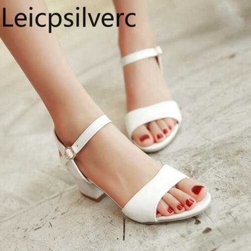 Womens Sandals summer new style Fashion Solid Fish mouth Open toe Buckle Thick heel mid heel Womens shoes plus size 33-43