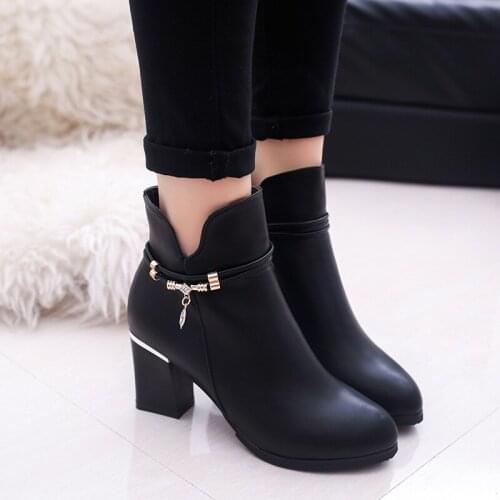 Comemore Autumn Boots Womens Shoes Spring Autumn Shoes Women 2021 New High-heeled Boots Fashion Wild Thick Boots Solid Color 40