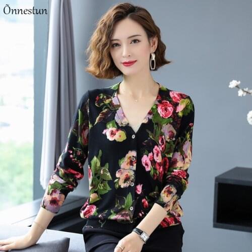Plus Size Sweater Women New Autumn Casual Print Floral Woman Sweaters Cardigan High Quality Knitwear Single-breasted Cardigans