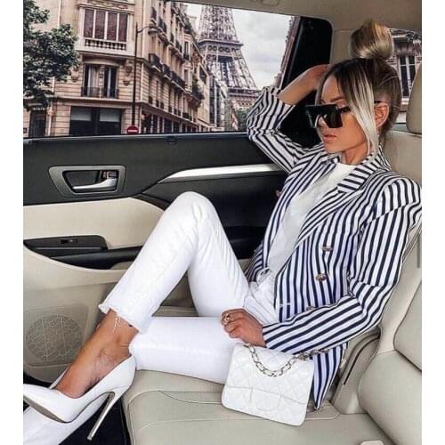 XL XXL XXLOver Size Winter Style Sexy Long Sleeve V Neck Black Blue Striped Women Coats 2021 Celebrity High Streeve OL Coat