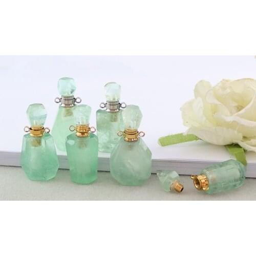 1PC Natural Green Fluorite Charm quartz Essential Oil Diffuser bottle pendant Stone Jewelry charm for Necklace Making