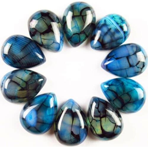 10Pcs/Lot Charm Blue Black Dragon Veins Agate Stone Oval CAB CABOCHON Teardrop Bead 13*18mm For DIY Jewelry Clothes Accessories