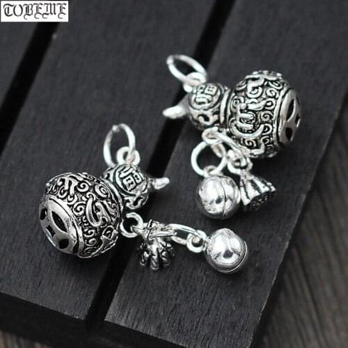 100% 925 Silver Gourd Charm Small Thai Silver Tibetan Six Words Proverb Gourd Pendant Buddhist OM Mantra Good Luck Charm Amulet