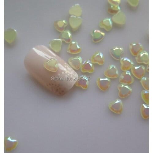 100pcs Cute 6mm Nail Art Yellow AB Heart Resin Rhinestone Nail Art Decoration