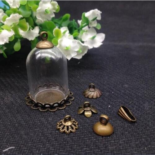5sets25*18mm glass globe double lace tray antique bronze color base beads cap set glass vials bottle pendant jewelry findings