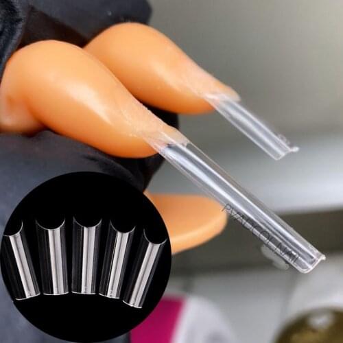 500pcs/Bag XL C Curve Straight Length Tips Extra Long Curved Half Cover False Nail Tips Acrylic Nails