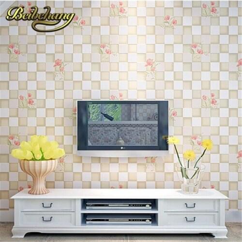 Beibehang for girls room for home decoration blue/pink 3D wallpaper Non-woven mosaic wall paper roll flower pattern wallcovering