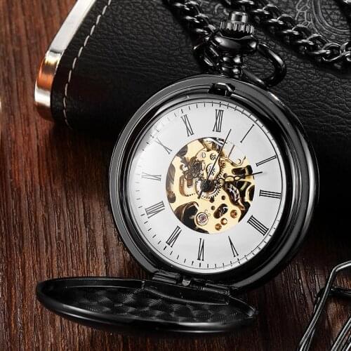 Vintage Smooth Double-sided Hand Wind Retro Mechanical Pocket Watch Necklace Engraved Romans Steampunk Fob Watch Men Clock Gifts