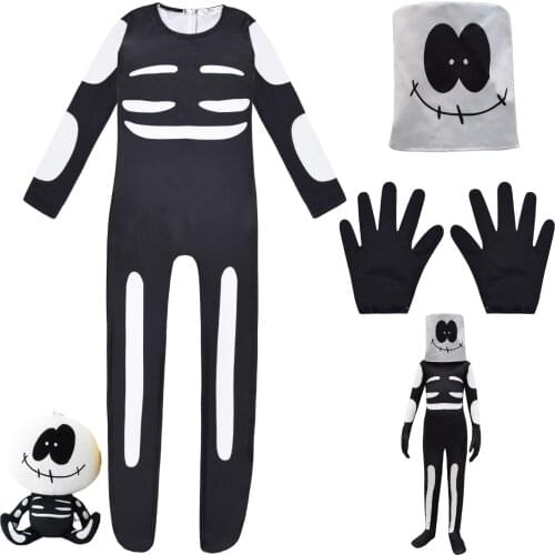 Black Skull Halloween Costume &Heagear Gloves Kids Friday Skeleton Anime Carnival Party Bodysuit Fancy Cosplay Dress Up Jumpsuit