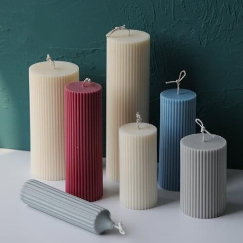 Ertical Stripe Cylindrical Acrylic Candle Mold Supplies DIY Rib Clay Church Party Aromatherapy Plastic Scented Candle Mould