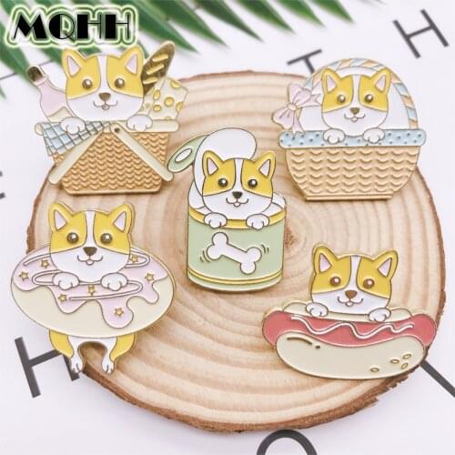Cartoon Cute Sweet Animal Dog Hot Dog Basket Bone Swim Ring Enamel Brooch Alloy Badge Pin Accessories Jewelry Gift For Friends