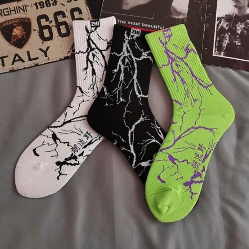 Crew Street Fashion Cotton Socks Chain Chained Lightning Tree Stump Tree Root Mock Skater Raper Justin Bieber Split Break Rend