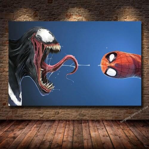 Superhero Venom And Spider Man Battle High Definition Print Canvas Painting Living Room Bedroom Decoration Painting
