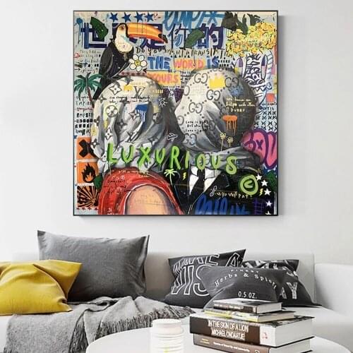 Graffiti Lovers Kiss Rene Magritte Art Canvas Print Painting Famous Wall Picture Living Room Bedroom Home Decoration Poster