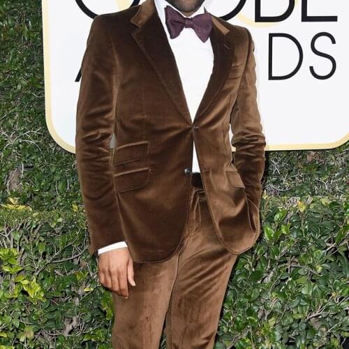 Brown Velvet Prom Suits for Men Slim fit 2 Piece Wedding Groom Tuxedos Man Suit Set Jacket with Pants Fashion Clothes Blazer