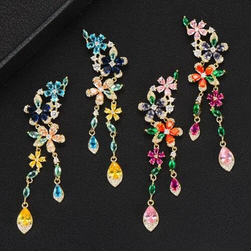 LARRAURI 2020 New Snowflake Charms Long Statement Dangle Earrings for Women Wedding Fashion Cubic Zircon Bohemia Jewelry