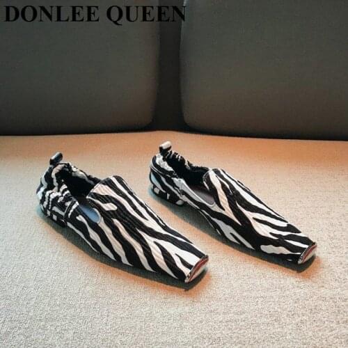 Big Size 35-41 Flats Shoes Women Slip On Casual Loafers Flat Square Toe Ballerina Fashion Brand Zebra Snake Pattern Autumn Shoes