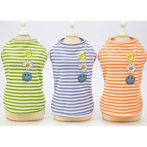 Lovely Sunflower Striped Vest 100% Cotton Spring Summer Thin Section Pet Clohes for Puppy Dog and Cats T Shirt Clotehs