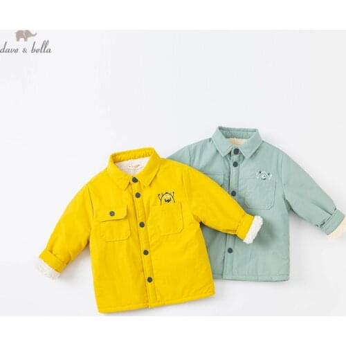 DBW19304 dave bella winter baby boys fashion cartoon pockets coat children boy boys tops infant toddler outerwear