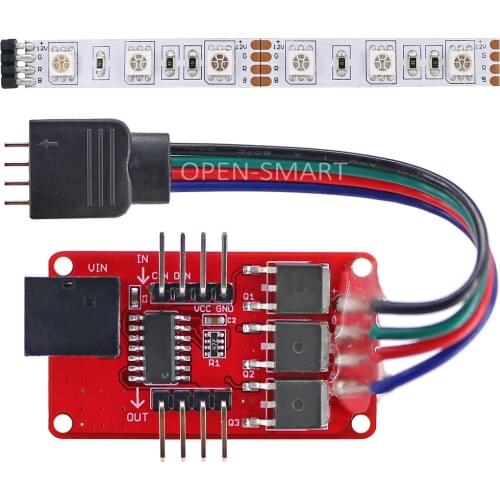 OPEN-SMART Full-color RGB LED Strip Driver Module with DC Jack + 10cm RGB LED Strip for Arduino Easy to Connect 12V Power Supply