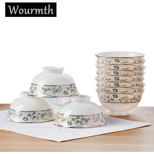 Wourmth 10 Pieces Of High Foot Bowl Set, Jingdezhen Bone china Rice Bowl 4.5/5 inch Ceramic Tableware Household White Soup Bowl