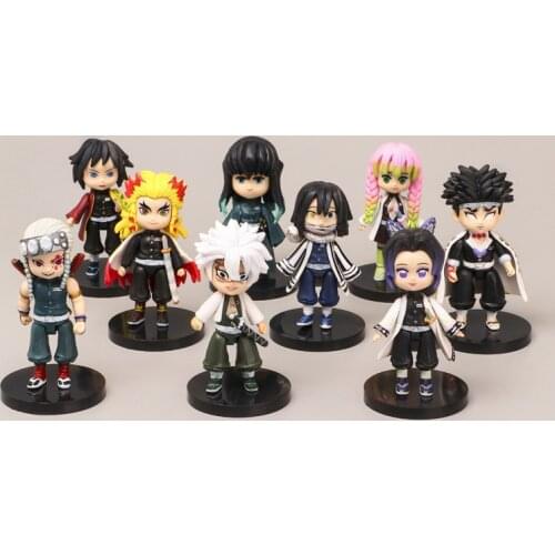 NANA Demon Slayer 9 Pcs Kyoujurou Shinobu Tengen Mitsuri Obanai Gyoumei Giyuu Cute Mini Ver. PVC Action Figure Model Gift 7cm