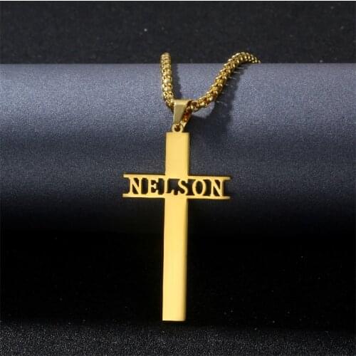 Stainless Steel Custom Name Cross Necklace Personalized Pendant Amulet Necklace Christian Women religion Birthday Gift