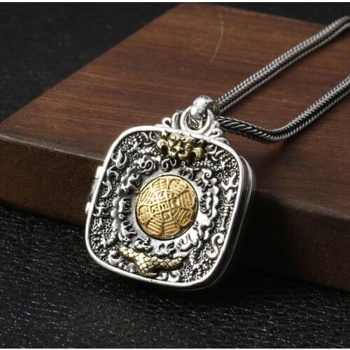 Wholesale S925 Sterling Silver Jewelry Retro Thai Silver Men And Women Sifang Nine Palace Gossip Twelve Zodiac Black Box Pendant
