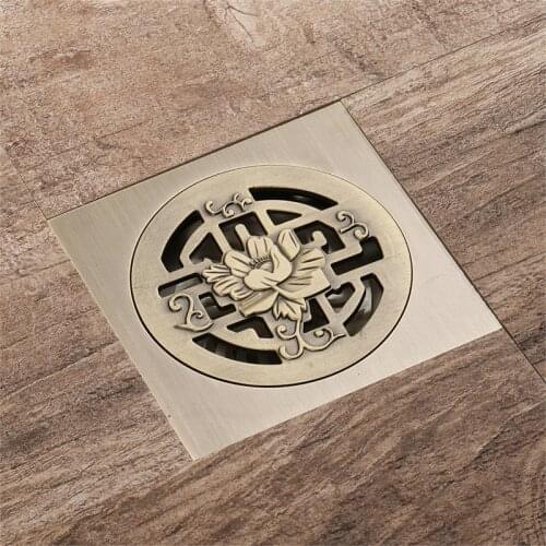 100*100mm square brass Antique copper floor drain bathroom shower room drainer European style Large flow Floor drain cover
