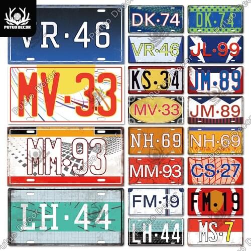 Putuo Decor Racer Car Number Vintage Licenses Plate Retro Metal Tin Sign for Garage Car Club Bar Man Cave Wall Home Decor