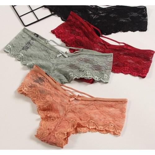Sexy Lace Ladies Panties Low-waist Hollow Cross-Tie Lace Edge Bowknot Panties Comfortable Soft Breathable Seamless Briefs A19191