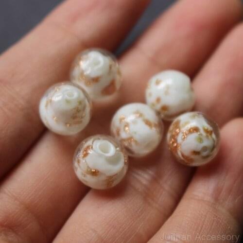10pcs/lot 10mm Lampwork Glass Beads Glass Boutique beads White Color With Shinning Sand for earring necklace making