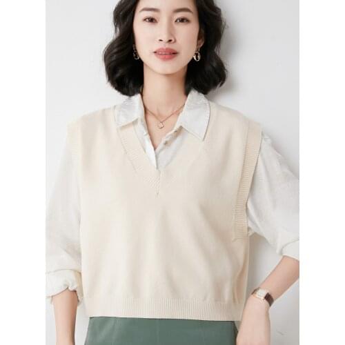 Knitted V-neck Solid Color Straight Pullover Vest Ladies Wool Sleeveless Vest Women 2021 New Style Jacket 60115