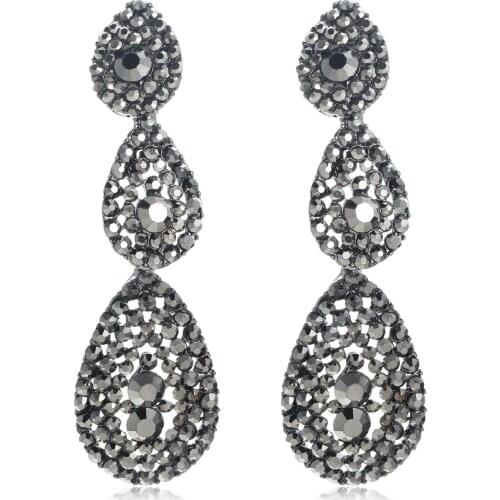 YaYi Jewelry Fashion BOHO Black Glass Crystal Rhinestone Dangle Women Ancient Gold Color Wear Ear Band Long Tassel Earrings