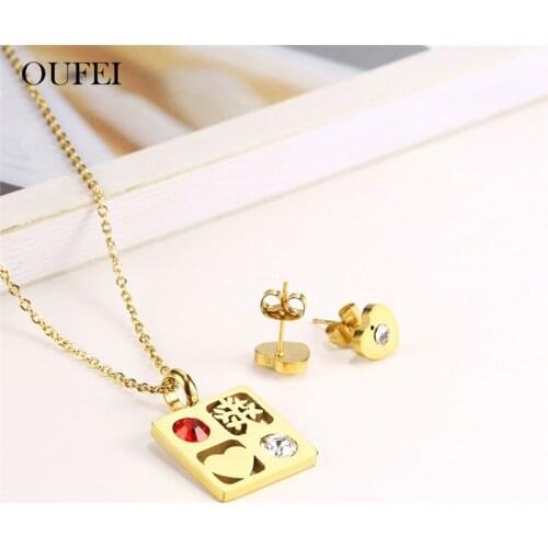 OUFEI Golden Stainless Steel Jewelry Sets Ethnic Necklace Red crystal Pendant & Earring Set Jewellery Accessories Mass Effect