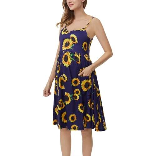 Womens Dresses Casual Fit Summer Floral Sleeveless Tank Tops Maternity Dresses Casual Button Dress With Pockets