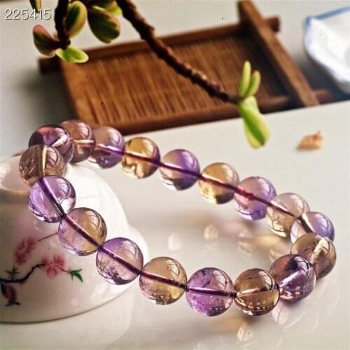 11.8mm Natural Ametrine Purple Yellow Clear Round Beads Bracelet For Women Men Charms Crystal Jewelry Genuine AAAAAA