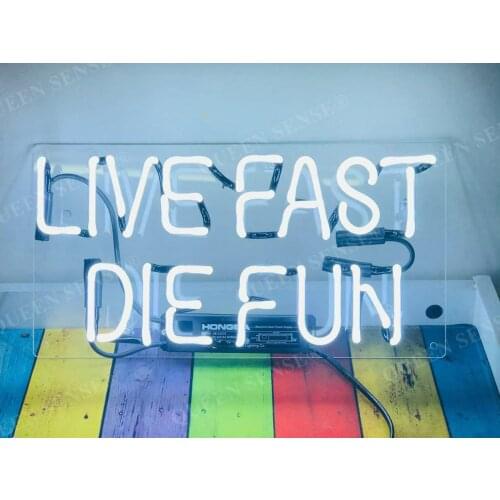 14“ Live Fast Die Fun Acrylic Custom Neon Light Lamp Sign Beer Handmade Real Glass Decorate Home Wall Room Windows Tube Artwork