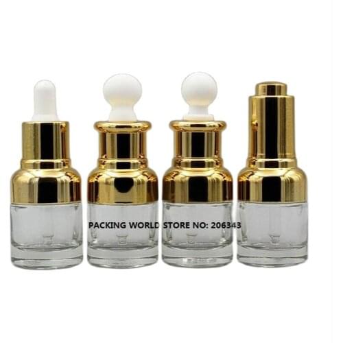 20ml transparent glass bottle with gold shoulder and gold collar bulb dropper for serum/oil/essence/liquid dropper bottle
