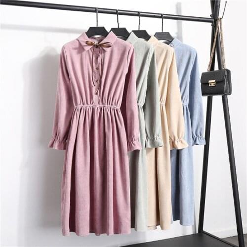 2021 Autumn And Winter Dress Long Sleeve Office Vintage Dress Women Casual Red Autumn cotton Midi Dress vestidos Spring
