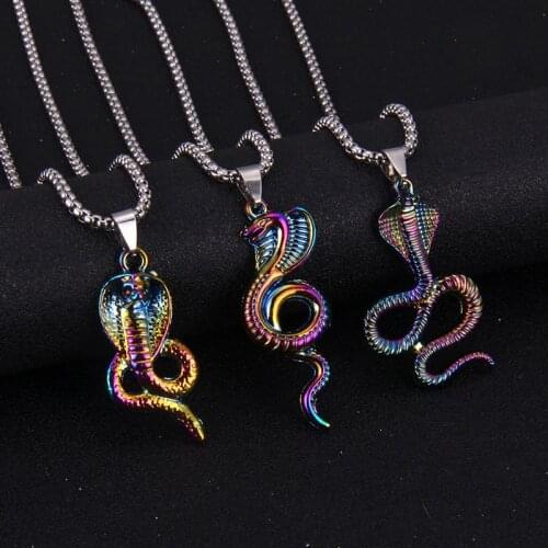 2021 Punk Style Color Viper Necklace Pendant Metal Exquisite Male and Female Hip-Hop Student Prom Party Accessories Animal Gift