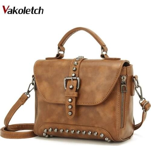 2020 Rivet Small Ladies Hand bag Hot White Vintage Oil Leather Luxury Handbags Women Bag Designer Crossbody Bags For Women KL600