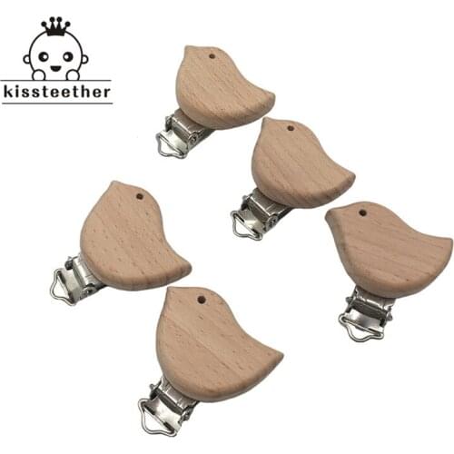 5pcs Beech Wooden Teether Aniamls Baby Pacifier Holder Customizable Food Grade Wood Teething Teether Beads