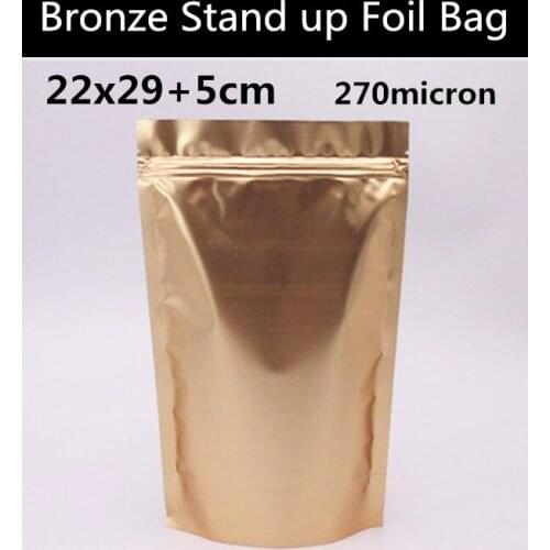 50pcs 22cm*29cm*270micron Large Bronze Foil Jam Bag Zip Lock Shopping/Gift Bag Cosmetic Bag
