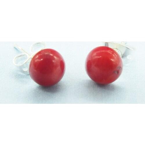 6MM Pretty Coral earrings, red sea coral stud earrings, ball studs, italian jewelry, coworker gift, tiny studs, simple jewelry