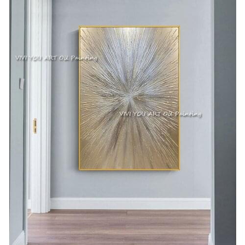 Abstract Handmade Canvas Oil Painting Advanced Grey Gold Foil Picture for Living Room Big Wall Art Modern Popular Decoration