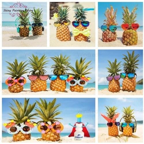 Pineapple Sunglasses On Sandy Beach Diamond Painting 5D DIY Diamond Embroidery Creative Full Square Round Diamond Mosaic Art