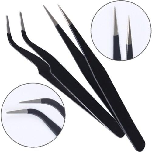 Safe Anti-Static Stainless Steel Tweezers eyelash Tweezers Nail Art Rhinestones Gem Nipper Picking Tool Maintenance Repair Tools