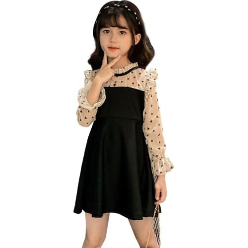 Children Girls Dresses Heart Pattern Big Girls Dress Patchwork Dress For Girl Spring Autumn Teenage Clothing Baby Dress